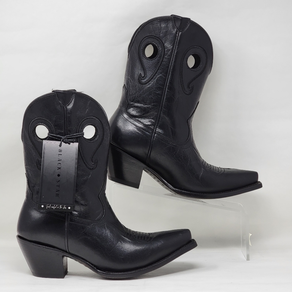 Black Star Leather Matador Western Boots Cushion Footbed Womens Size 6 New